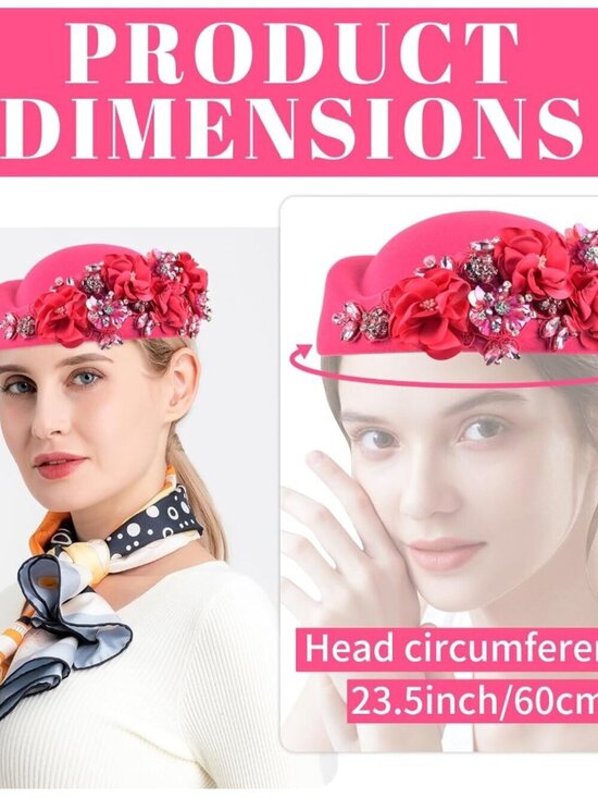 Women\'s British Felt hat Church Derby Headdress Floral Beret hat Rose Red main image 6